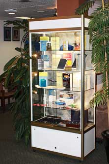 Display case with various recovery books for sale